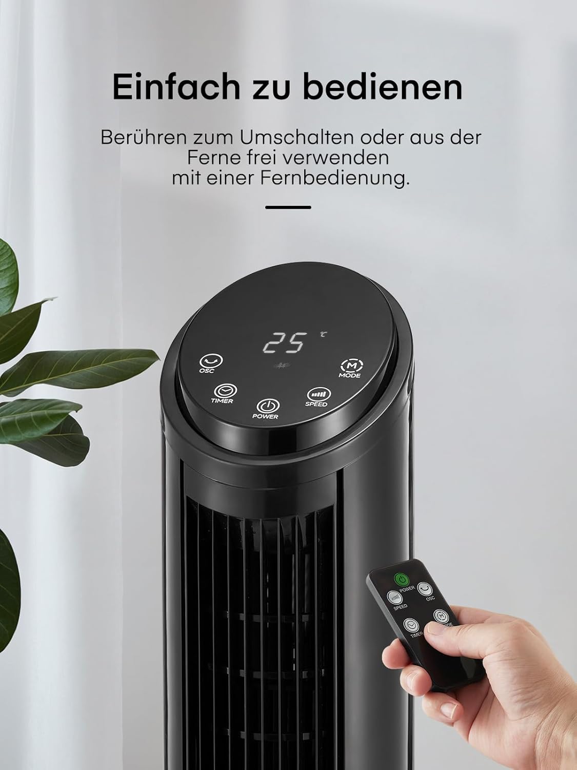 FOHERE TF2229TLR-DC Tower Fan 102 cm 12-Speed DC Motor Remote Control Black