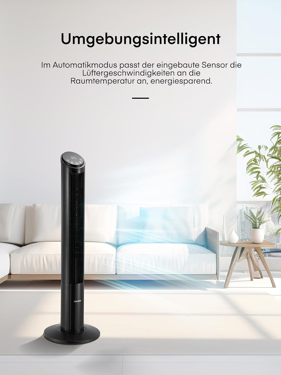 FOHERE TF2229TLR-DC Tower Fan 102 cm 12-Speed DC Motor Remote Control Black