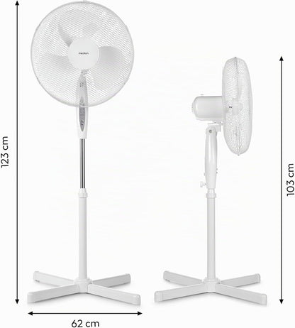 MEDION MD18795 Silent Pedestal Fan 45W 3-Speed Oscillating Remote Control White