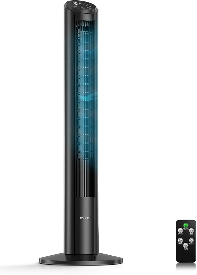 FOHERE TF2229TLR-DC Tower Fan 102 cm 12-Speed DC Motor Remote Control Black