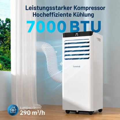 Zeroteek Portable Air Conditioner 7000 BTU 4-in-1 Cooling Dehumidifier Fan White