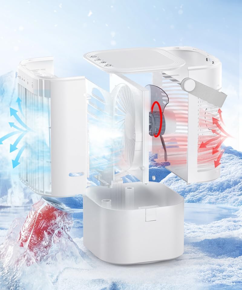 Mr.Pufferfish YP3568 Portable Air Conditioner 4-in-1 Evaporative Cooler 1000ml White