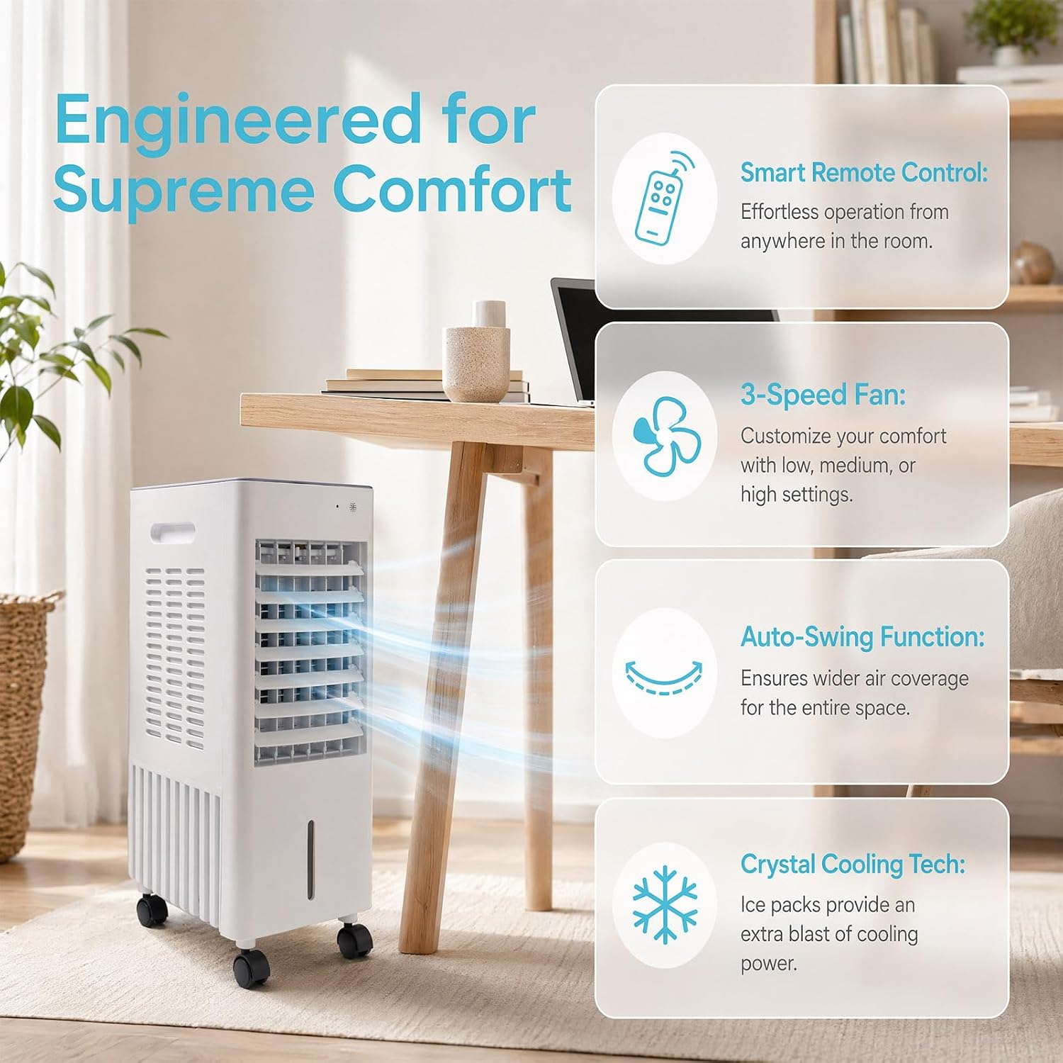 Simsky AC-4in1-12L Portable Evaporative Cooler 12L 4-in-1 Fan Humidifier White