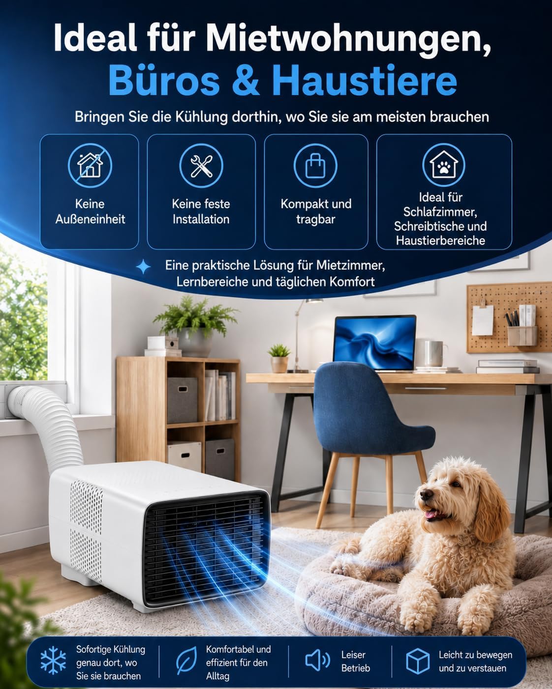 Athuniverth K7 Portable Air Conditioner 2700 BTU 3-in-1 Cooling Dehumidifier Fan White