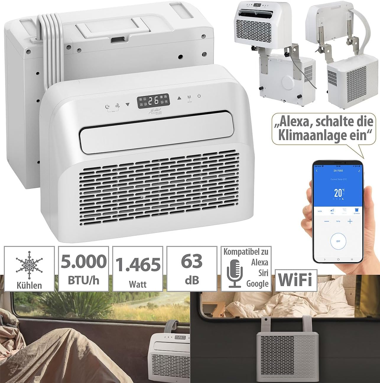 Sichler Haushaltsgeräte ZX7202 Split-Klimaanlage 5.000 BTU/h WLAN Weiß