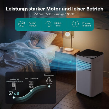 SereneLife SLPAC170WEU Portable Air Conditioner 7000 BTU 3-in-1 Cooling Dehumidifier Fan White