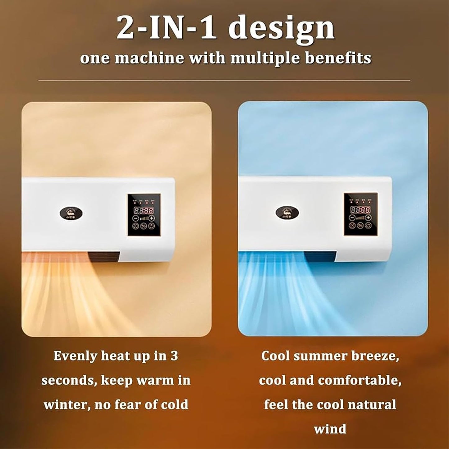 YSXXIAN Split Max Portable Wall Fan 2-in-1 Cooling and Heating 1800W Remote Control White