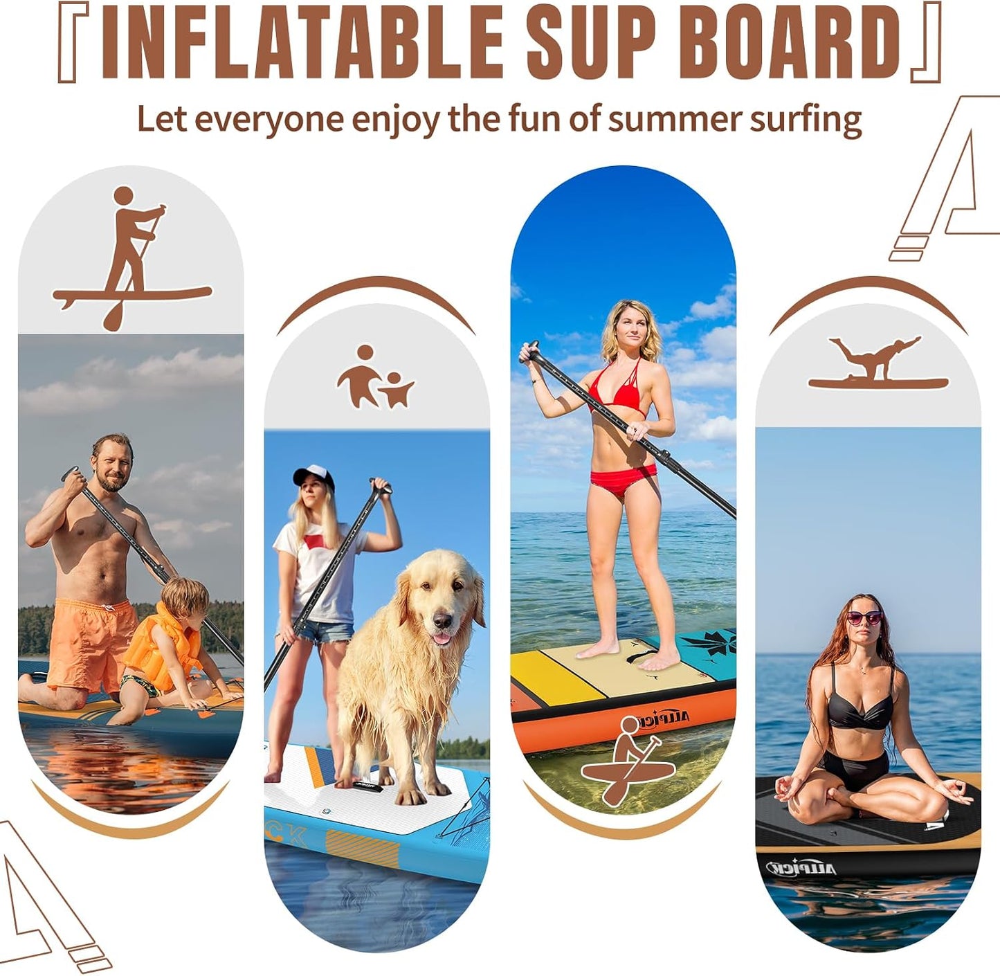 ALLPICK Premium Aufblasbares SUP Board Set 320x81x15cm Vintage Holzmaserung