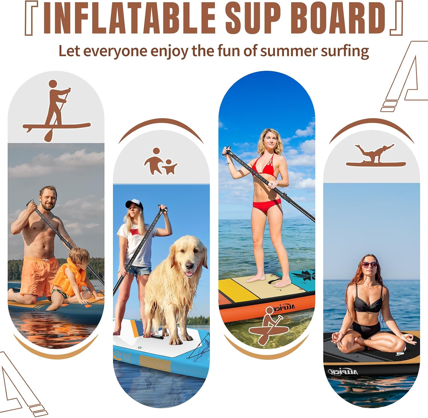 ALLPICK Premium Aufblasbares SUP Board Set 320x81x15cm Vintage Holzmaserung
