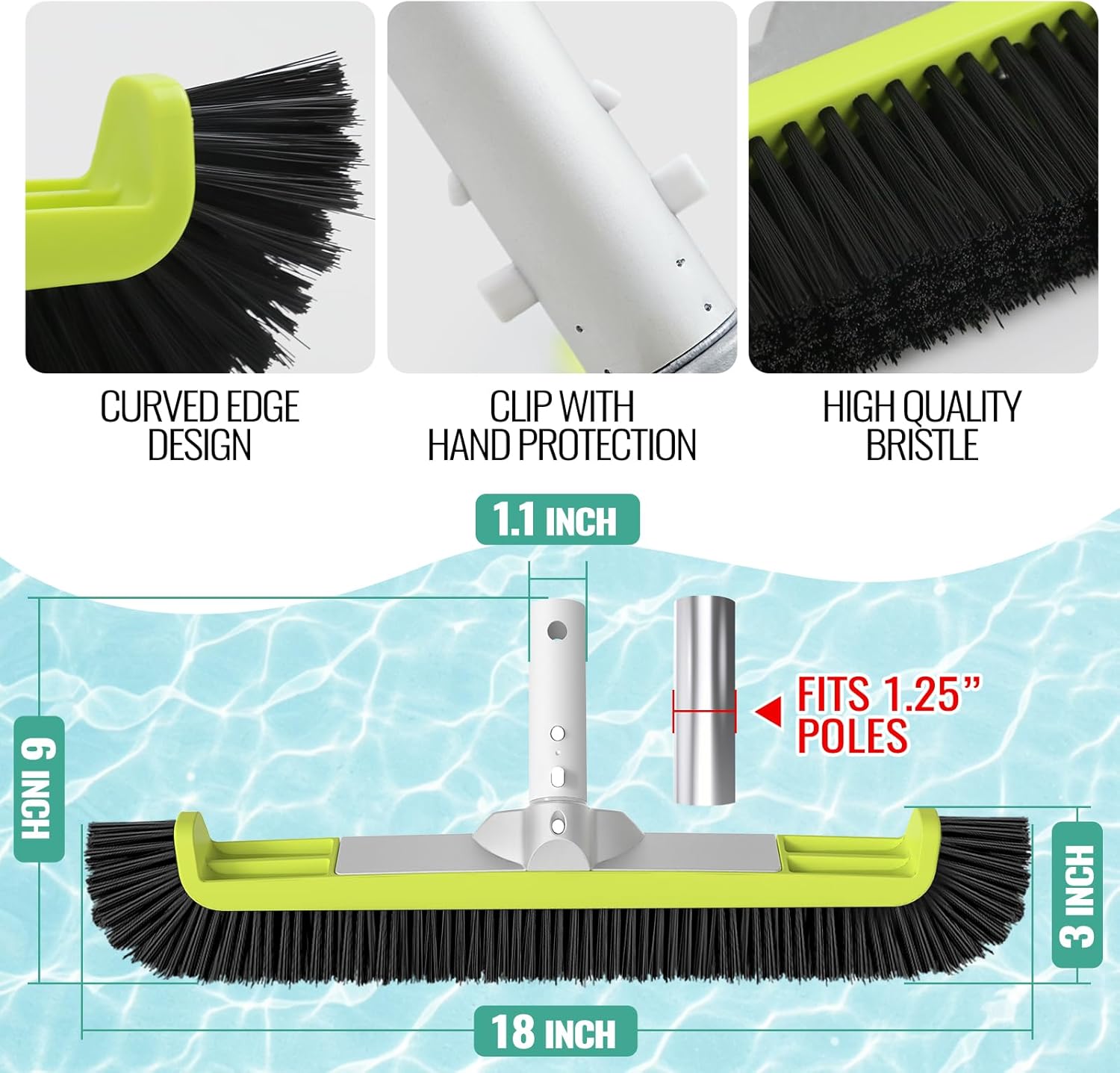 OSAMEDA 18in Curved Pool Brush Head for Swimming Pool Walls