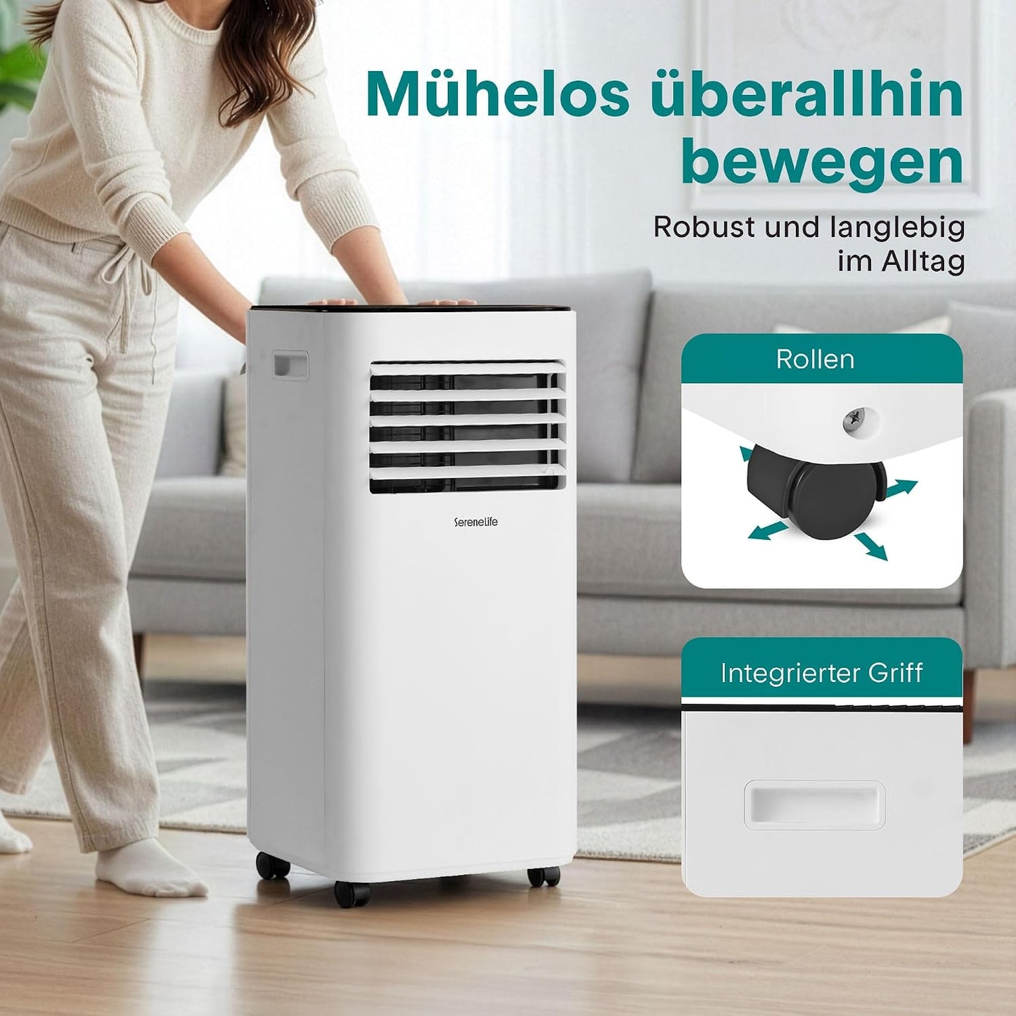 SereneLife SLPAC170WEU Portable Air Conditioner 7000 BTU 3-in-1 Cooling Dehumidifier Fan White