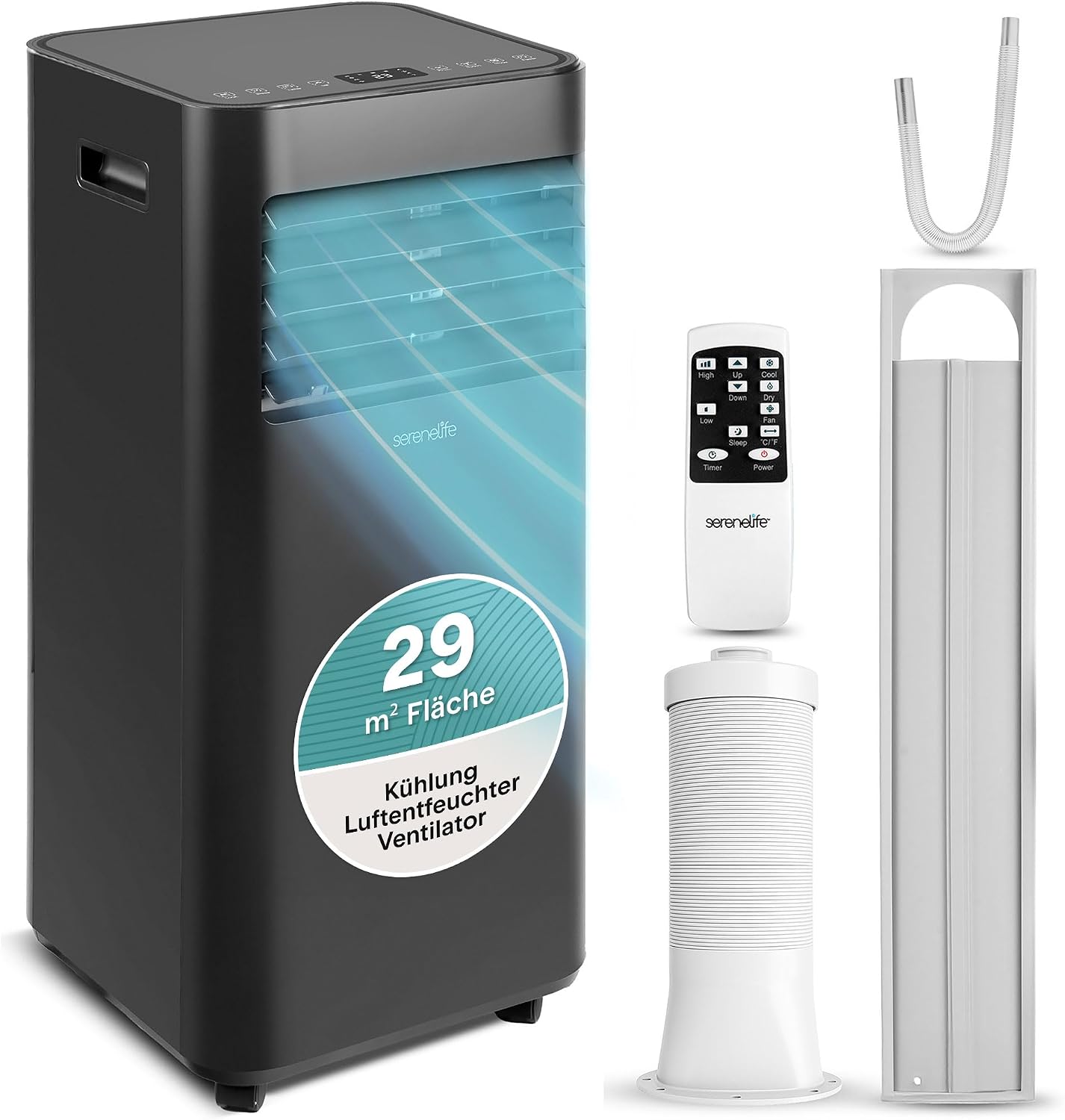 SereneLife SLPAC170WEU Portable Air Conditioner 7000 BTU 3-in-1 Cooling Dehumidifier Fan White