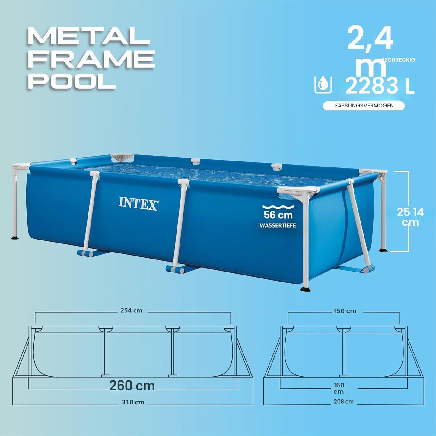 Intex Rechteckiger Metallrahmen Pool 260x160x65cm Blau