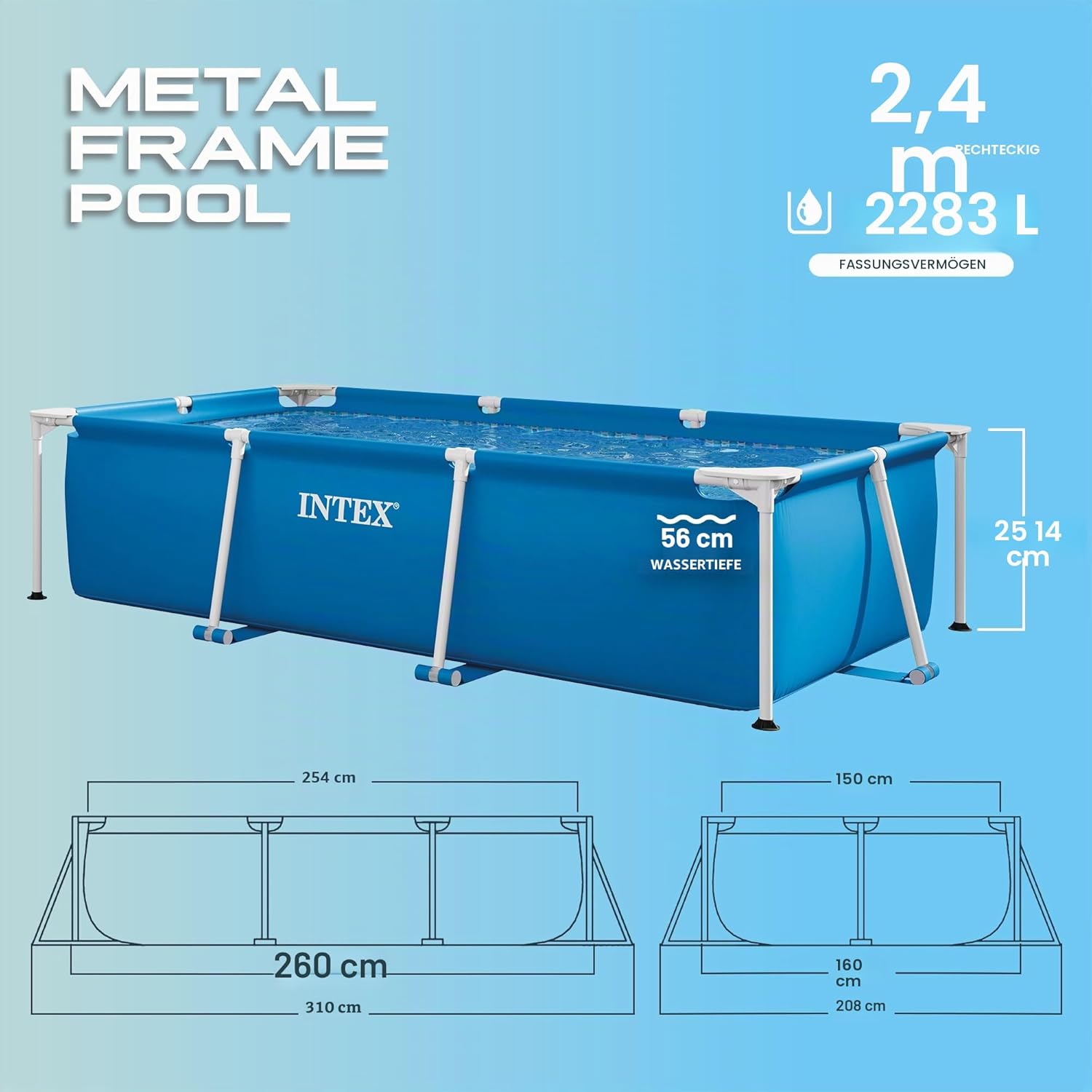 Intex Rechteckiger Metallrahmen Pool 260x160x65cm Blau