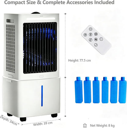 Generisch ZZDZABKZC Portable Evaporative Cooler 20L 2000 m³/h 3-in-1 Fan Humidifier White