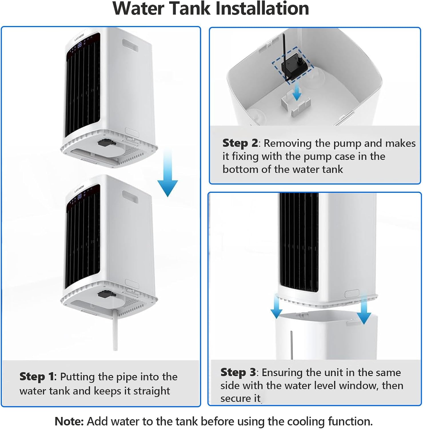 Generisch ZZDZABKZC Portable Evaporative Cooler 20L 2000 m³/h 3-in-1 Fan Humidifier White