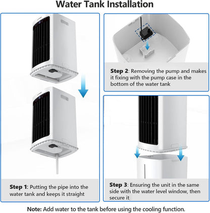 Generisch ZZDZABKZC Portable Evaporative Cooler 20L 2000 m³/h 3-in-1 Fan Humidifier White