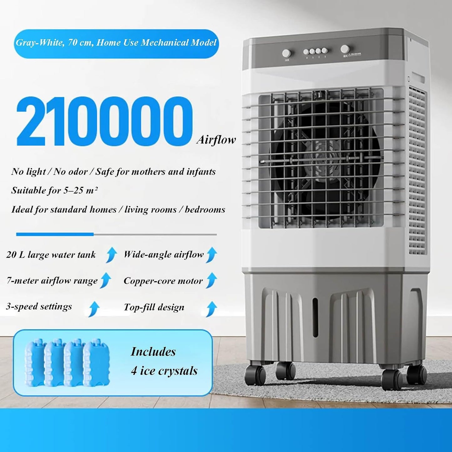 TBWFRD 3-in-1 Evaporative Air Cooler 1800 CFM 20L Tank 3-Speed Oscillating Fan Mechanical Style