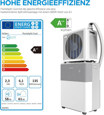 Midea PortaSplit Cool Portable Air Conditioner 8000 BTU 2.3 kW A++ 28 m² Gray