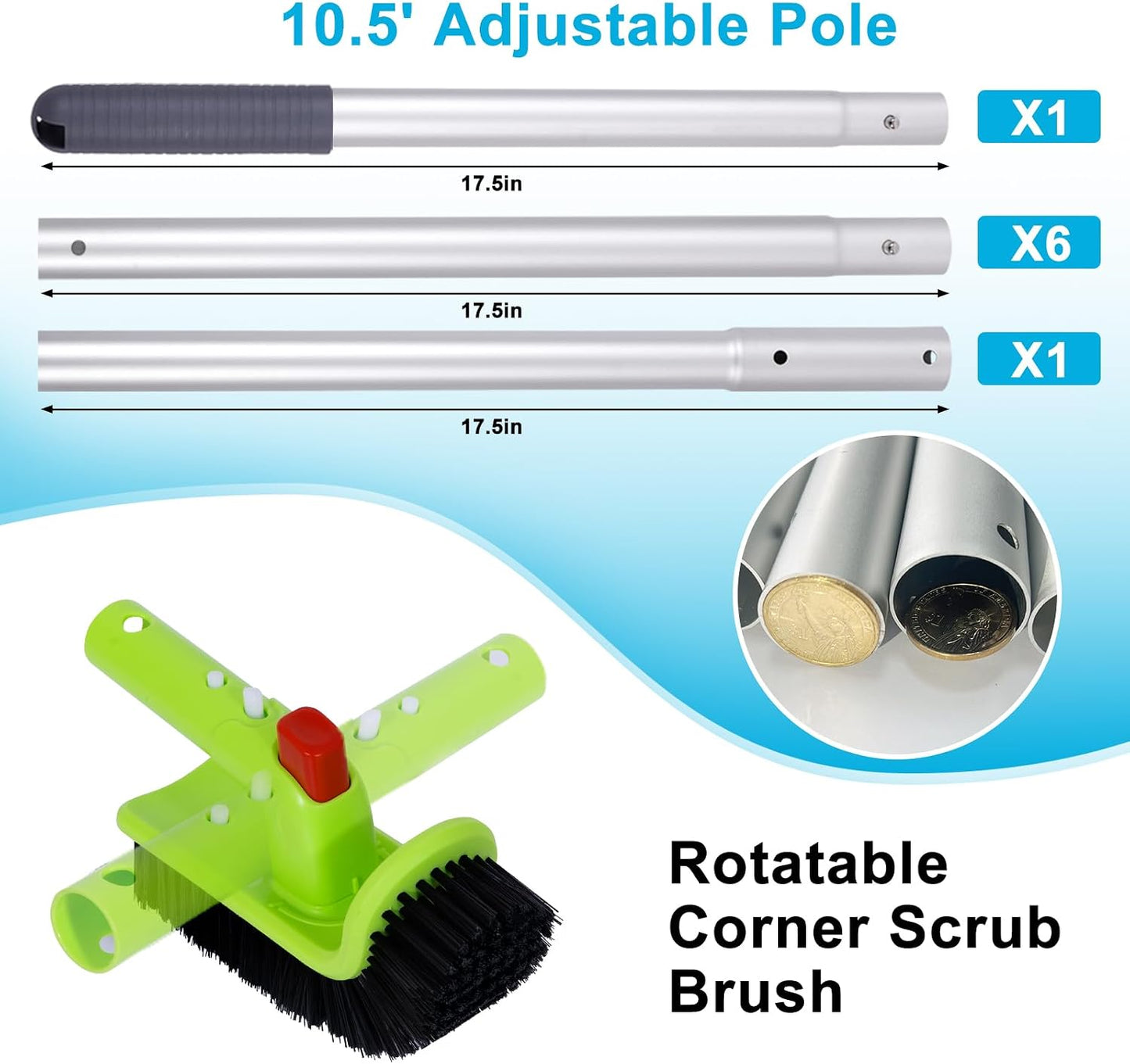 Sepetrel Deluxe Swimming Pool Cleaning Kit 10.5ft Pole Professional Set