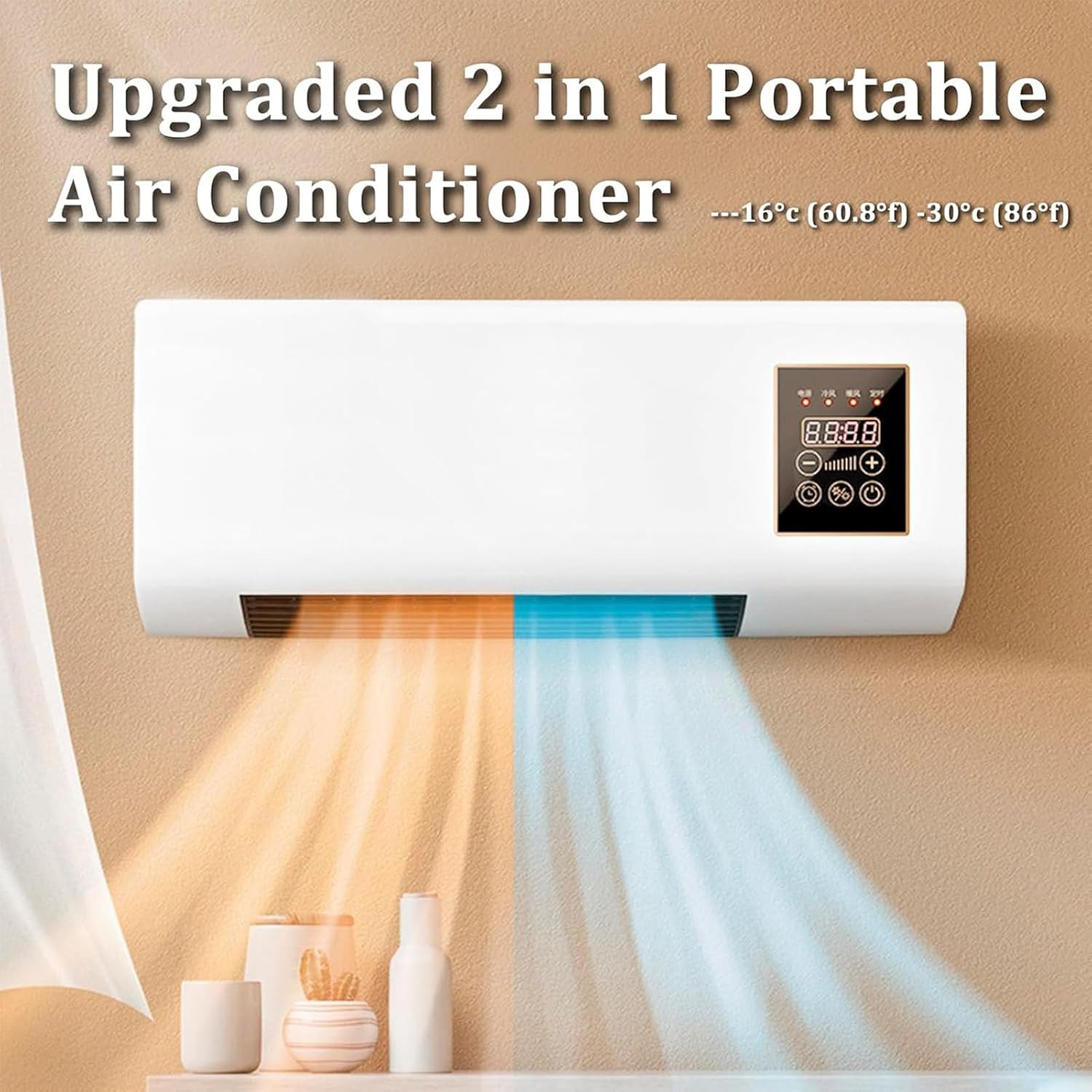 YSXXIAN Split Max Portable Wall Fan 2-in-1 Cooling and Heating 1800W Remote Control White