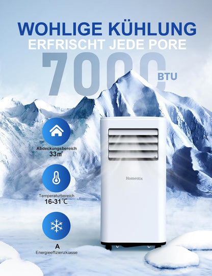 Homestix JHS-A016-07KR2/Q Portable Air Conditioner 7000 BTU 4-in-1 Cooling Dehumidifier Fan White