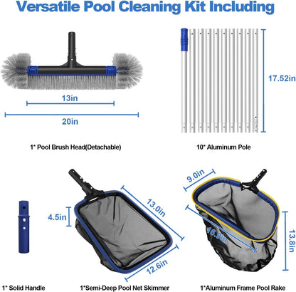 Poolvio 5-in-1 Pool Cleaning Kit with 13ft Adjustable Pole