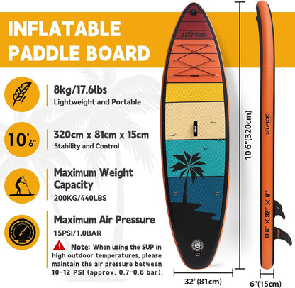 ALLPICK Premium Aufblasbares SUP Board Set 320x81x15cm Vintage Holzmaserung