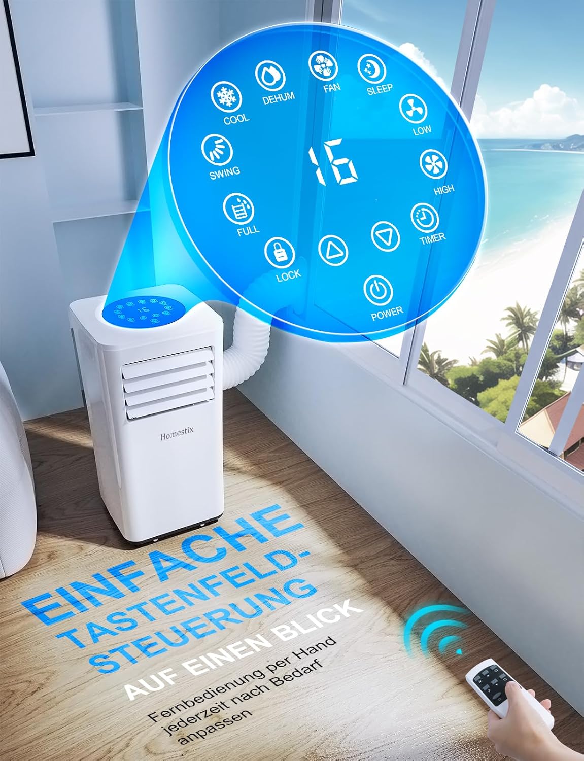 Homestix JHS-A016-07KR2/Q Portable Air Conditioner 7000 BTU 4-in-1 Cooling Dehumidifier Fan White