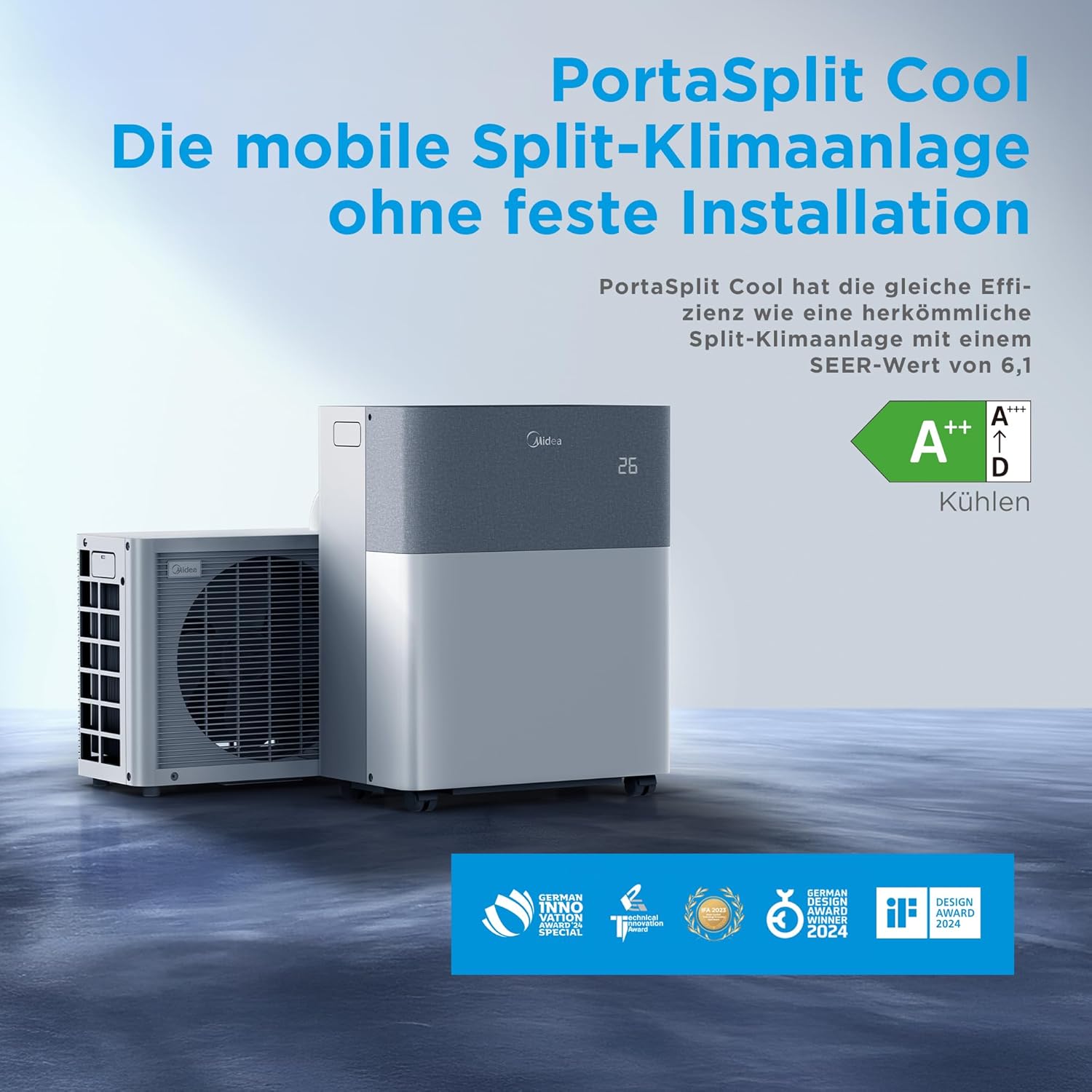 Midea PortaSplit Cool Portable Air Conditioner 8000 BTU 2.3 kW A++ 28 m² Gray