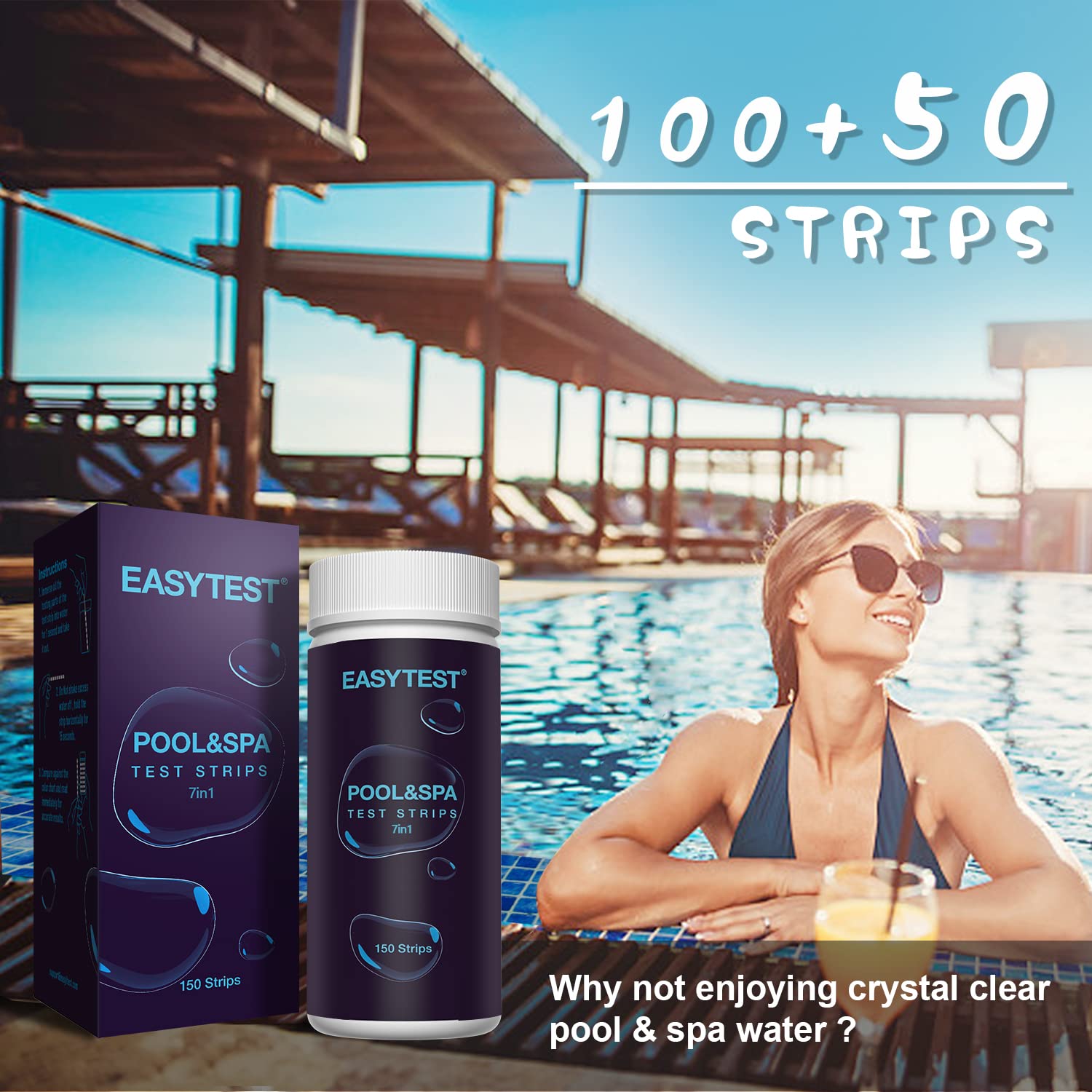 Easytest 7-Way Pool Test Strips 150-Count for Spas