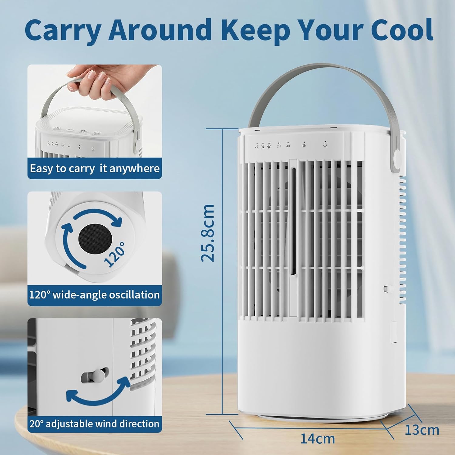 Mr.Pufferfish YP3568 Portable Air Conditioner 4-in-1 Evaporative Cooler 1000ml White