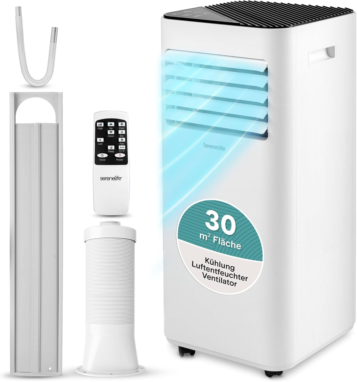 SereneLife SLPAC170WEU Portable Air Conditioner 7000 BTU 3-in-1 Cooling Dehumidifier Fan White