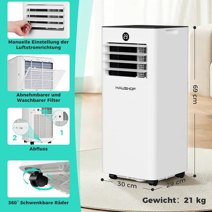 HAUSHOF HH25080A Portable Air Conditioner 9000 BTU 4-in-1 Cooling Dehumidifier Fan White