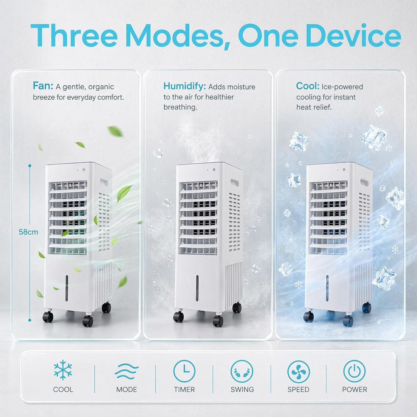 Simsky AC-4in1-12L Portable Evaporative Cooler 12L 4-in-1 Fan Humidifier White