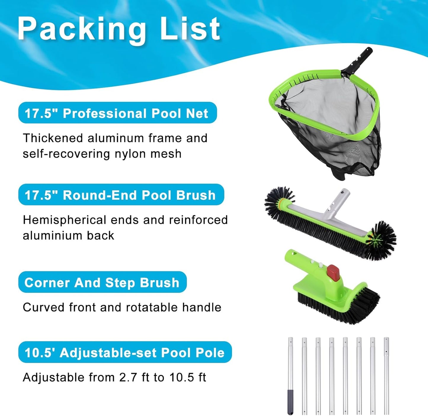Sepetrel Deluxe Swimming Pool Cleaning Kit 10.5ft Pole Professional Set