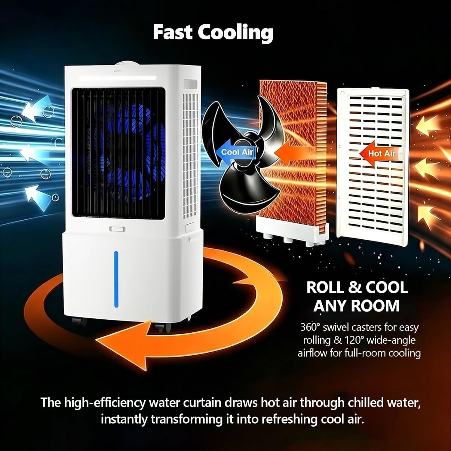Generisch ZZDZABKZC Portable Evaporative Cooler 20L 2000 m³/h 3-in-1 Fan Humidifier White