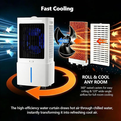 Generisch ZZDZABKZC Portable Evaporative Cooler 20L 2000 m³/h 3-in-1 Fan Humidifier White