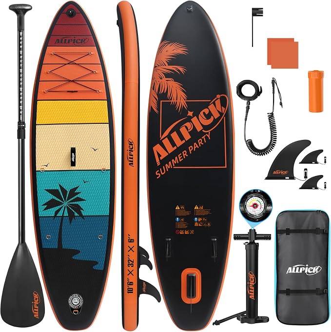 ALLPICK Premium Aufblasbares SUP Board Set 320x81x15cm Vintage Holzmaserung