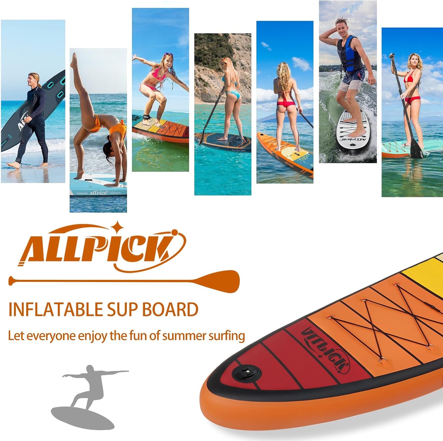 ALLPICK Premium Aufblasbares SUP Board Set 320x81x15cm Vintage Holzmaserung