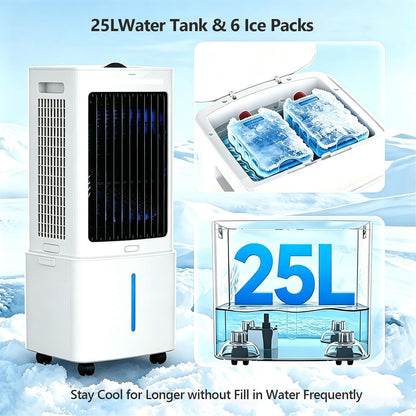 Generisch ZZDZABKZC Portable Evaporative Cooler 20L 2000 m³/h 3-in-1 Fan Humidifier White