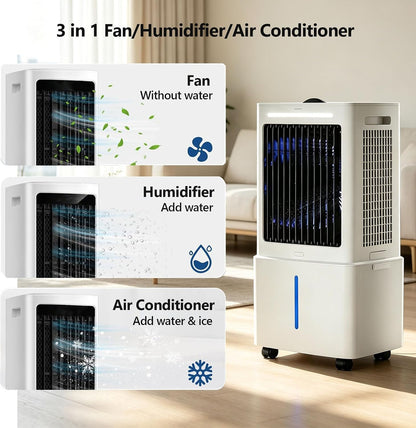 Generisch ZZDZABKZC Portable Evaporative Cooler 20L 2000 m³/h 3-in-1 Fan Humidifier White