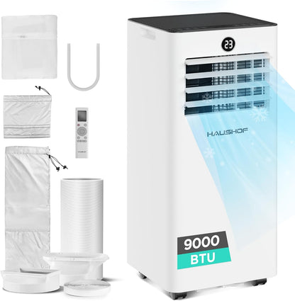 HAUSHOF HH25080A Portable Air Conditioner 9000 BTU 4-in-1 Cooling Dehumidifier Fan White