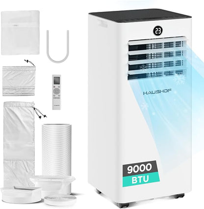 HAUSHOF HH25080A Portable Air Conditioner 9000 BTU 4-in-1 Cooling Dehumidifier Fan White