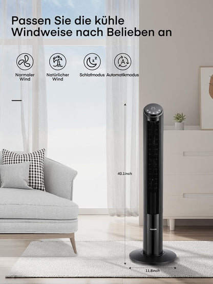 FOHERE TF2229TLR-DC Tower Fan 102 cm 12-Speed DC Motor Remote Control Black