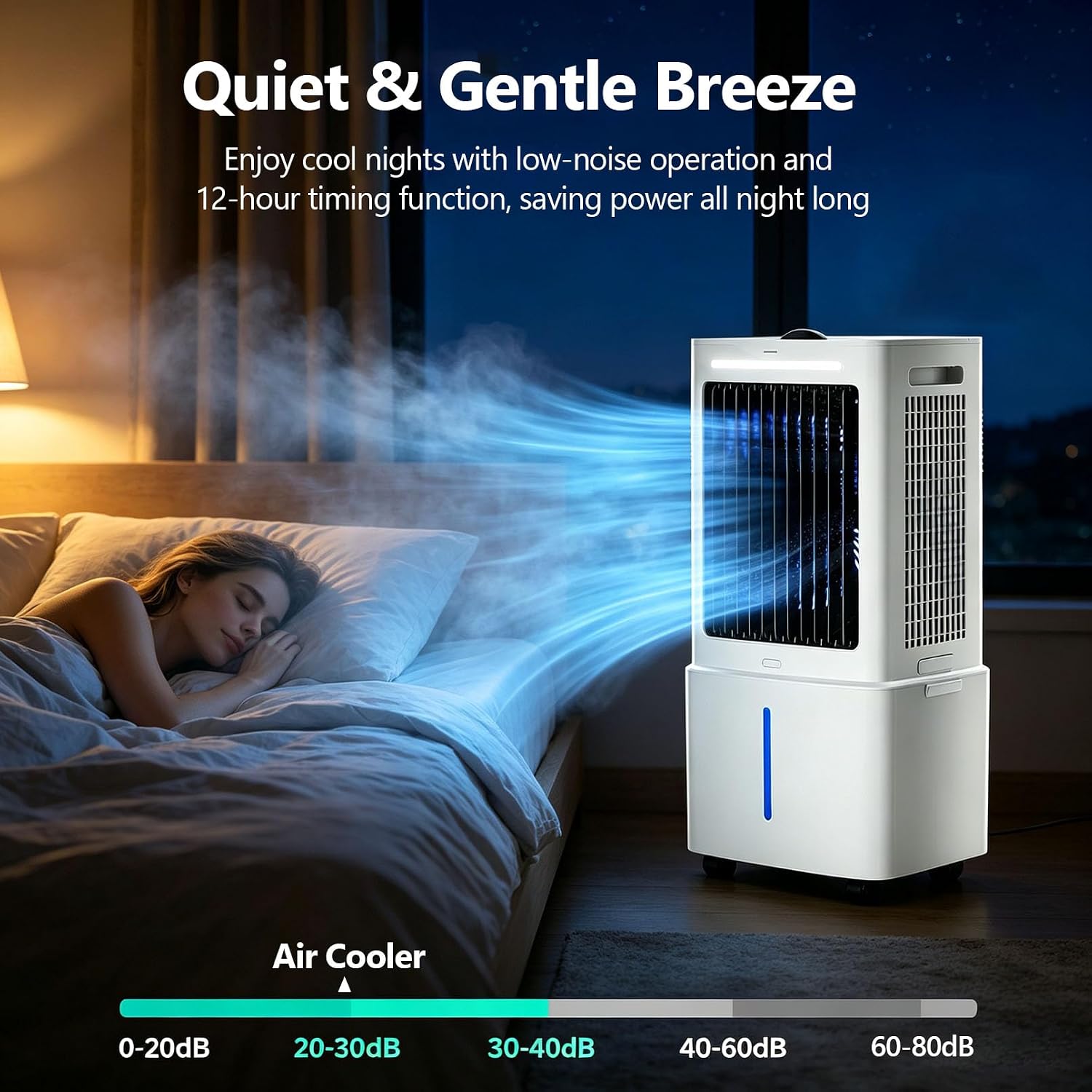 Generisch ZZDZABKZC Portable Evaporative Cooler 20L 2000 m³/h 3-in-1 Fan Humidifier White