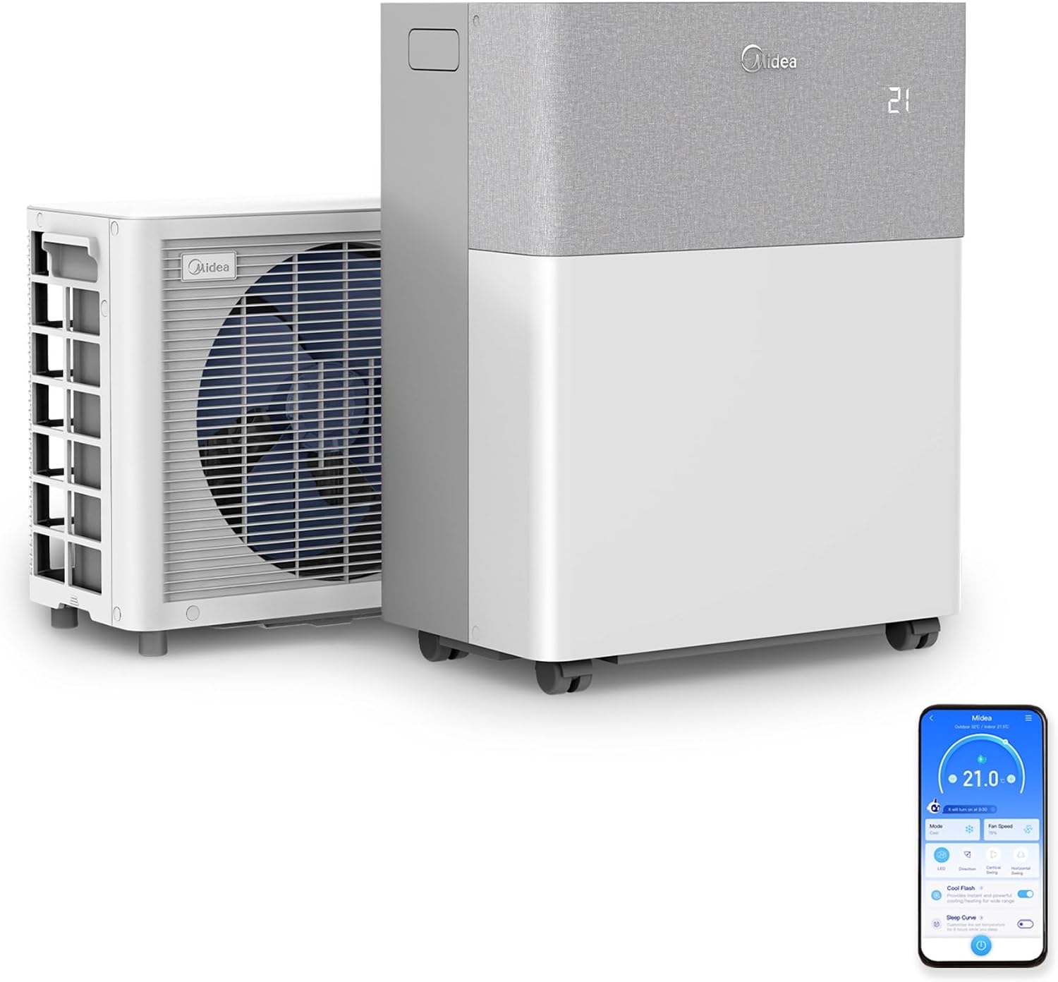 Midea PortaSplit-E Portable Air Conditioner 12000 BTU 4-in-1 Cooling Heating Dehumidifier Fan Peach