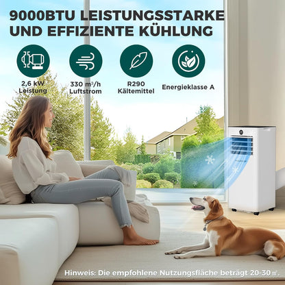 HAUSHOF HH25080A Portable Air Conditioner 9000 BTU 4-in-1 Cooling Dehumidifier Fan White