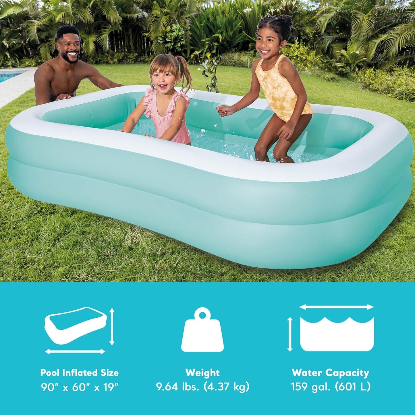Intex Swim Center Inflatable Family Pool Rectangular 90in x 60in x 19in