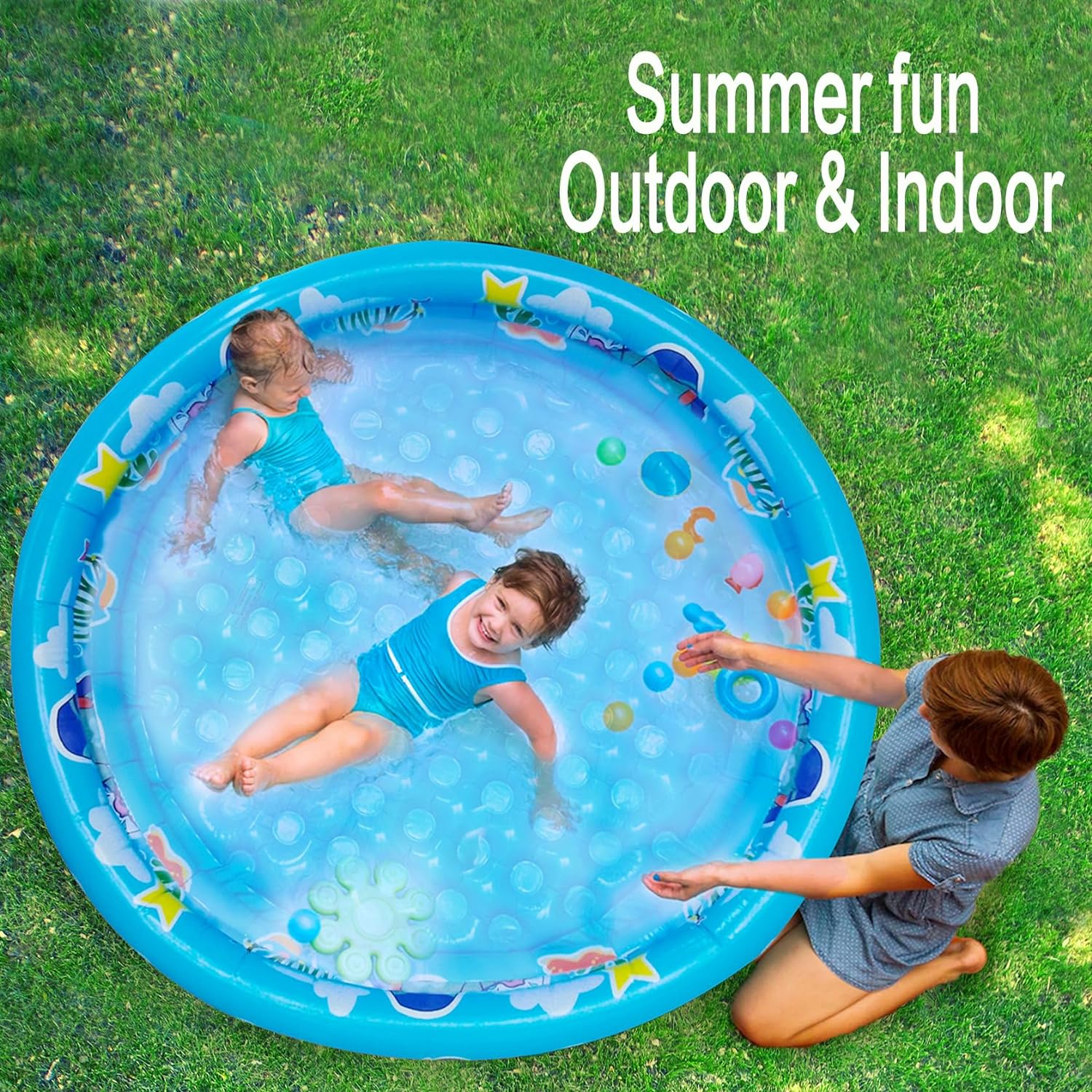 Big Summer 3-Ring Inflatable Kiddie Pool 48-Inch Round Blue